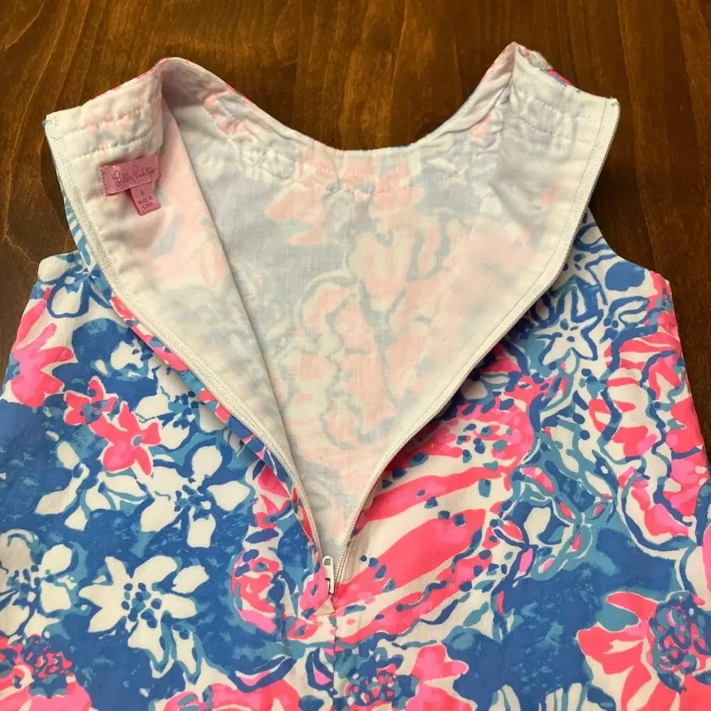 Lilly Pulitzer Girls Dress Tropical Bay Blue Pop Pop Glow Shift Dress Size 6